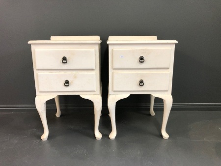 Pair of Vintage Painted 2 Drawer Bedside Cabinets with Q.Anne Legs