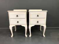 Pair of Vintage Painted 2 Drawer Bedside Cabinets with Q.Anne Legs