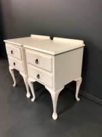 Pair of Vintage Painted 2 Drawer Bedside Cabinets with Q.Anne Legs - 2