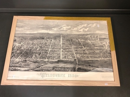 Large Framed Poster Depicting Melbourne in 1880