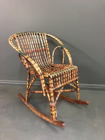 Childs Vintage Leopard Cane Rocking Chair