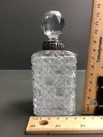 Crystal Perfume Bottle with Sterling Silver Collar Hallmarked for London 1896