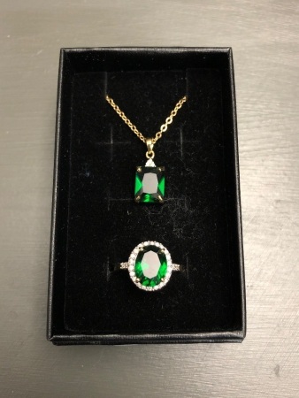 2.27CT Russian Emerald and 0.2CT Diamond 10KT Gold Ring Plus 2.35 CT Russian Emerald and Diamond 10KT Gold Pendant