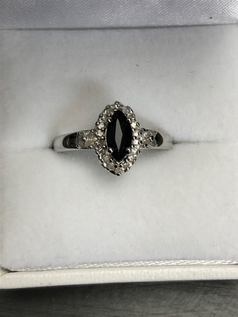 Genuine Black Sapphire and 0.2CT Diamond Sterling Silver Ring