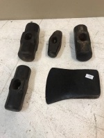 Job Lot of 4 Sledge Hammer Heads & 1 Axe Head