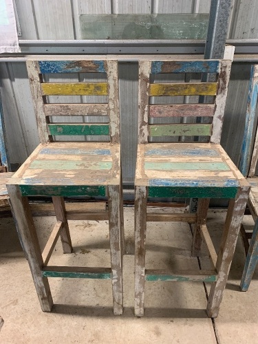 Pair of Boatwood High Back Bar Stools