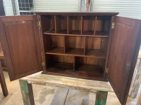 Wall Hung Antique Red Cedar Cupboard with Pigeon Holes Inside - 2