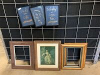 Lot of 4 Timber and Gilt Frames + 3 Framed Signs