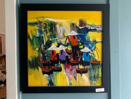 Modern Canvas of Asian Scene Signed and Dated 15