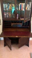 Lovely Antique Silky Oak Bureau Bookcase with Astral Glased Top and Fitted Interior over 2 Door Cupboard - 4