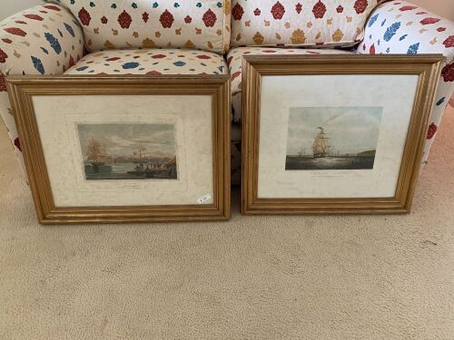 2 Larger Gilt Framed Hand Coloured Lithographs - Outward Bound & Sun Set - Some Foxing