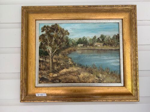 Original Gilt Framed Oil on Board - Lake at Bendigo - Signed G.Tobias