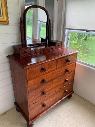 Beautiful Red Cedar Tallboy with Fixed Dressing Mirror