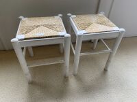 Pair of White Timber Rush Seated Stools