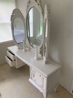Unusual Shabby French Style Dressing Table with Large 3 Part Elaborate Mirror inc. C/Sticks - 2
