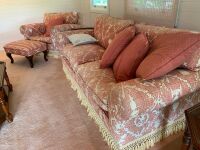 Quality 3 Seater + 1 Seater Armchair + Footstool - Some Restoration Needed - 2