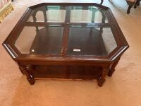Large Contemporary Timber and Quartered Bevelled Glass Coffee Table - 4