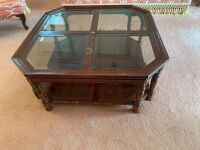 Large Contemporary Timber and Quartered Bevelled Glass Coffee Table - 5