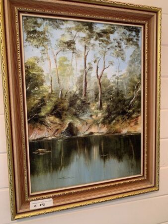 Original Framed Oil on Board - Noosa River Bank - Signed Jenny Putney
