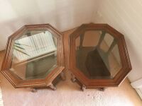 Pair of Contemporary Timber and Bevelled Glass Lamp Tables with Brass Fittings and Tray Under - 2