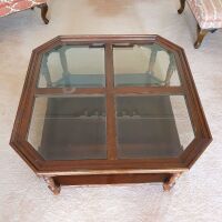 Large Contemporary Timber and Quartered Bevelled Glass Coffee Table - 2