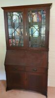 Lovely Antique Silky Oak Bureau Bookcase with Astral Glased Top and Fitted Interior over 2 Door Cupboard - 5