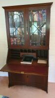 Lovely Antique Silky Oak Bureau Bookcase with Astral Glased Top and Fitted Interior over 2 Door Cupboard - 2