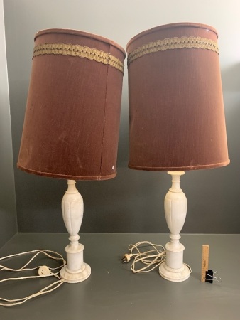 Pair of Vintage Tall Alabaster Table Lamps with Shades