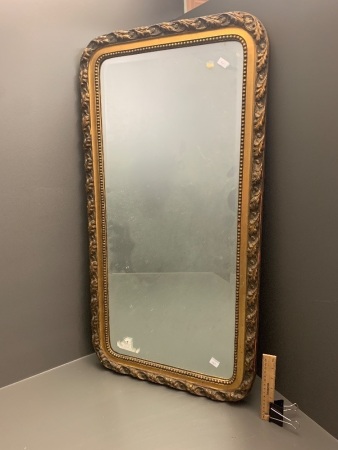 Vintage Oak and Gesso Gilt Framed Mirror with Bevelled Glass and Oak Leaf Border