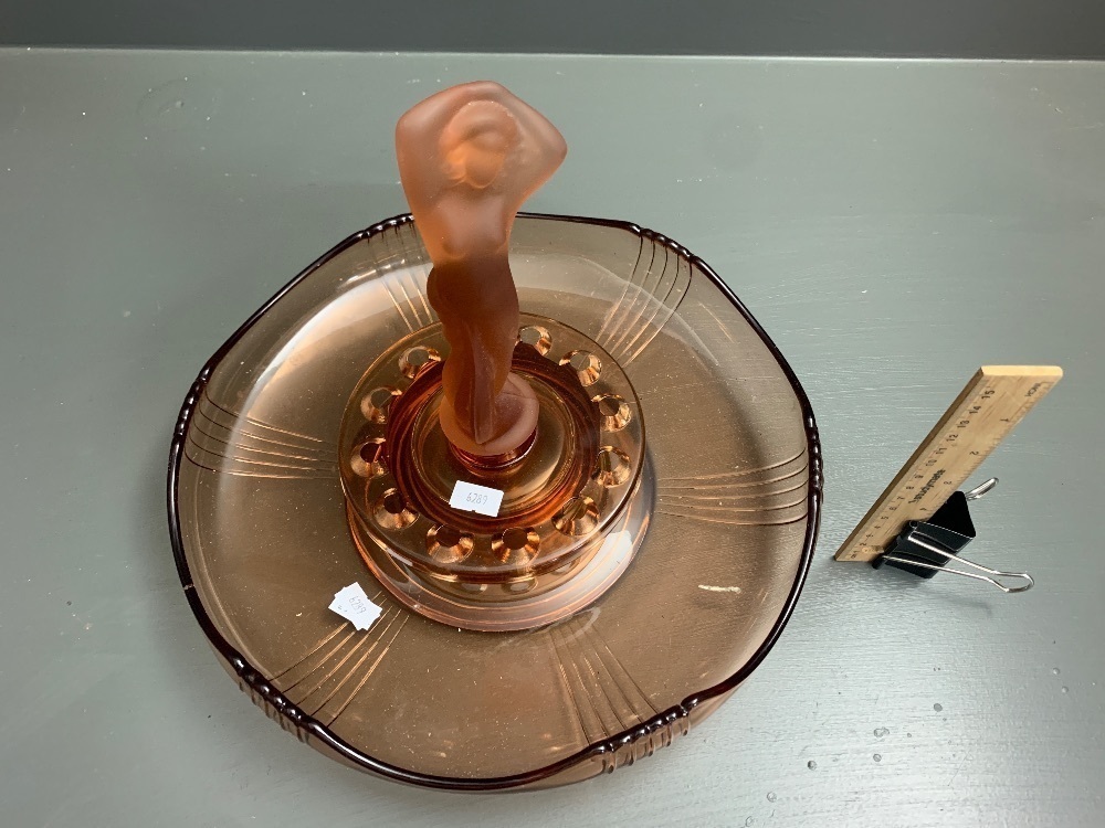 Art Deco Glass Float Bowl, Frog and Lady Centrepiece