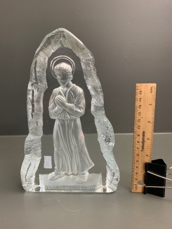 Swedish Crystal Etched Saint Paperweight by Nybro