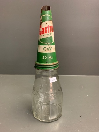 Vintage Wakefiled Castrol 1 Pint Oil Bottle and Tin Pourer