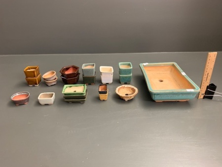 Asstd Lot of Mini Glazed Bonsai Pots - App. 22 Pieces