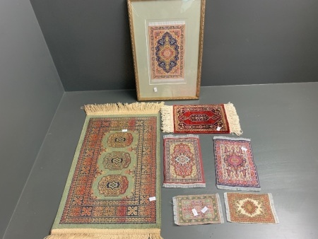 Asstd Lot of Small Mats and Woven Silk Pieces inc. 1 Framed