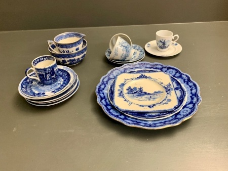 Asstd Box Lot of Antique Blue White China inc. Wedgwood, Spode, Old Willow, Royal DoultonÂ  + Japanese