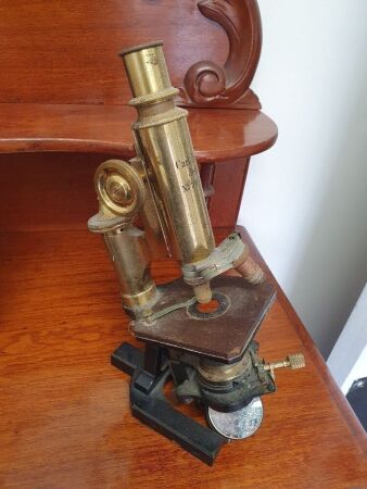 Antique Brass Carl Zeiss Jena Microscope in Original Fitted Mahogany Box with Lenses etc