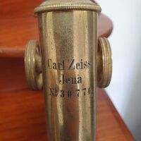 Antique Brass Carl Zeiss Jena Microscope in Original Fitted Mahogany Box with Lenses etc - 3