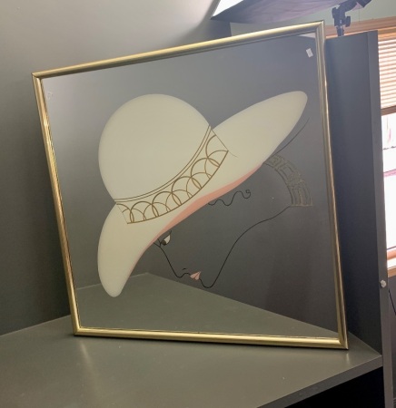 Large 70's-80's Style Gold Framed Mirror with Ladies Head