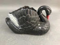 Vintage Large Pottery Black Swan Planter