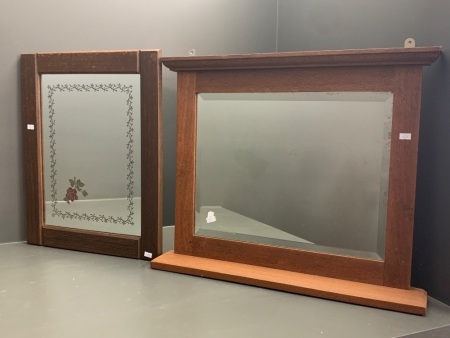 2 Vintage Oak Framed Mirrors