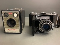 Vintage Kodak Box Brownie Flassh Camera + Italian Ferrania Falco S Bellows Camera c1950's in Original Case - 2