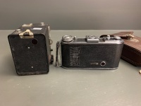 Vintage Kodak Box Brownie Flassh Camera + Italian Ferrania Falco S Bellows Camera c1950's in Original Case - 5