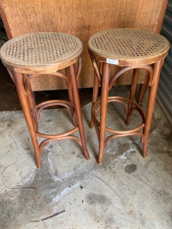 Pair of Bentwood Bar Stools with Split Cane Seats - 1 As Is