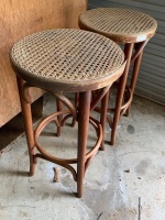 Pair of Bentwood Bar Stools with Split Cane Seats - 1 As Is - 2