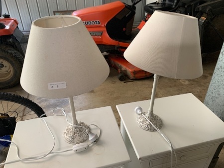 Pair of Shabby White Table/Bedside Lamps
