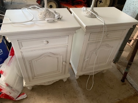 Pair of Contemporary Shabby White Bedside Cabinets