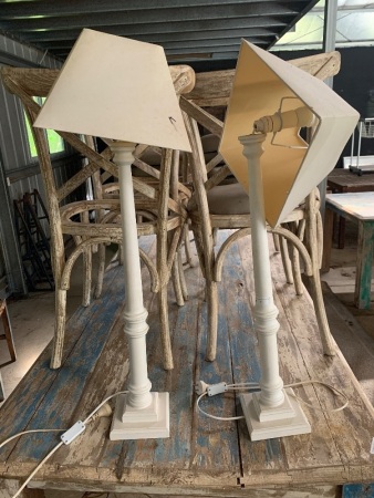 Pair of Tall Turned Timber Lamps - 1 Needs New Fitting
