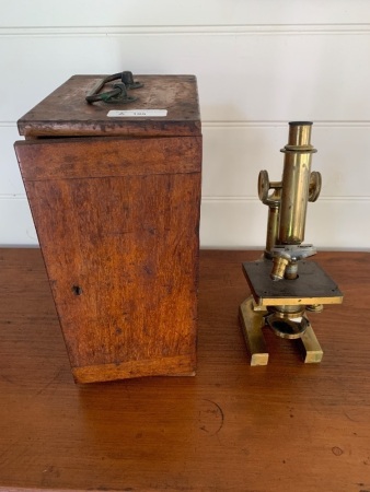 Antique Brass R & J Beck London Compound Microscope in Original Mahogany Box - As Is