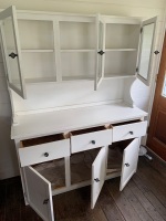 Contemporary White 3 Door 3 Drawer Hutch with 3 Glass Doors Above - 2