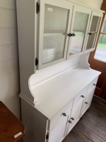 Contemporary White 3 Door 3 Drawer Hutch with 3 Glass Doors Above - 3